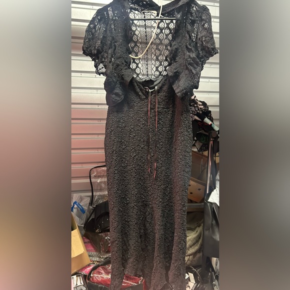 1X long lace black dress + black cape lace bolero type crop jacket goth CURRENT - Picture 2 of 16